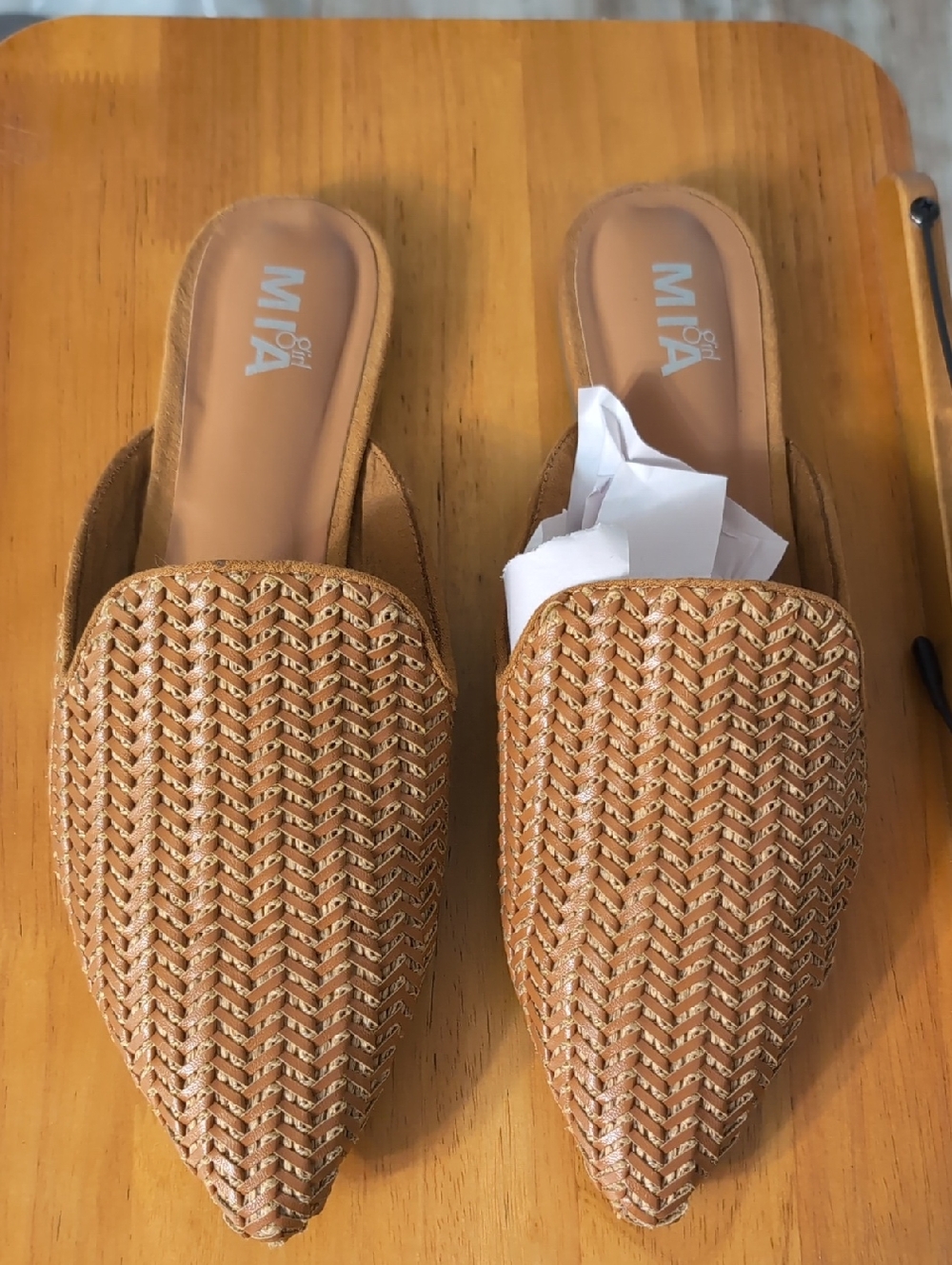 MIA Tan Woven Pointed Toe Slip-On Flats